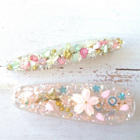 桜がいっぱいヘアクリップ☆桜 シェル 春 キラキラ 前髪クリップ ピンク