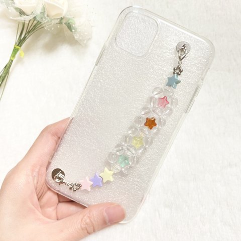 星 が 可愛い ☆ キーリングハンガー スマホチェーン ☺︎ 長め カラフル スター ♪ 強力な 両面テープ で 貼り付ける タイプなので iPhone も Android もOK♪