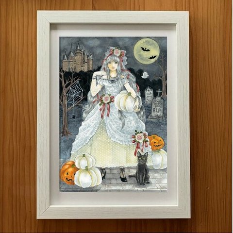 アートポスター【White Halloween】A4サイズ複製画 