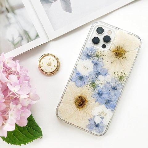 ❤コスモスと千鳥草  押し花ケース スマホリング 押し花ケース iPhone14Pro/13/SE/XPERIA10IV/GalaxyS23/AQUOS iPhoneケース スマホケース 