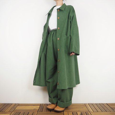 Furusuロングジャケット長袖ver（木綿 深緑）【受注生産対応】