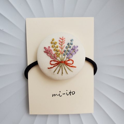 刺繍ヘアゴム🌷　no.619   くるみボタン　 💛送料無料💛　