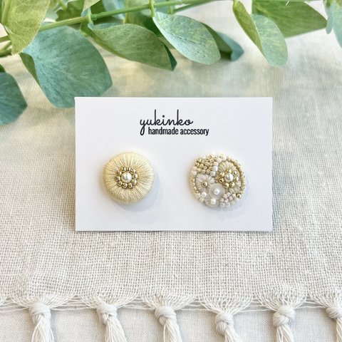 【イエロー】 刺繍 ピアス イヤリング ワンポイント