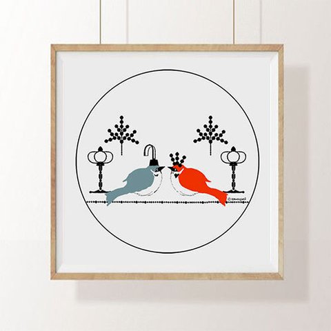 季節のイラストレーション_[小鳥のひなまつり]　インテリアイラストポスター