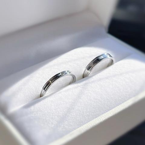 天然ダイヤモンド 付き ペアリング ステンレス アレルギーフリー マリッジリング ブライダル 結婚指輪 刻印 名入れ