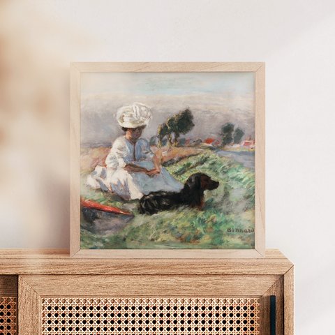 [額縁付き] 犬を連れた女性 ピエール・ボナール アートポスター 323×323mm 額装 天然木 ポスターフレーム 木製 北欧 絵画 日本製 お洒落 APFS017