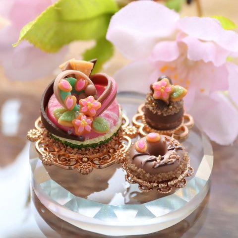 【SALE】粘土で作る小さな桜のケーキ3点セット（E)
