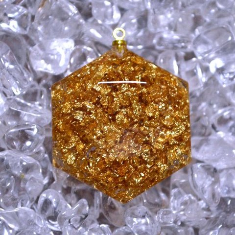 立体六芒星（ヘキサグラム）プレートレジン（対角線間：3.3cm）金箔