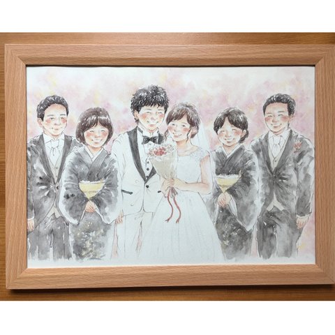 ウェディング 似顔絵オーダー A4 イラスト 結婚式 ウェルカムボード 両親贈呈品 ウェルカムスペース 水彩 イラストオーダー 記念日 結婚祝い ギフト 子育て感謝状 オーダーメイド