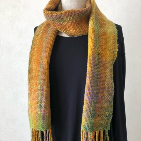 Sold out◆からし色・くれよんのマフラー  W0112　手織り