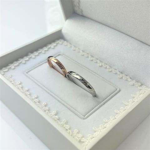 ウェーブカットリング 誕生石 刻印 対応 ペアリング  ステンレス マリッジリング 指輪 結婚指輪 刻印 ケース付き