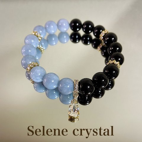 エンジェライト　オニキス　ブレスレット　おすすめ　　天然石ブレスレット　　貴和クリスタル　人気　　　　Selene crystal