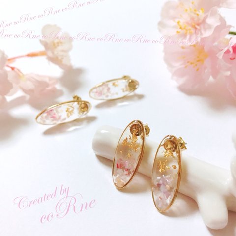 ”SAKURA” 春うらら ゴールド オーバルピアス 