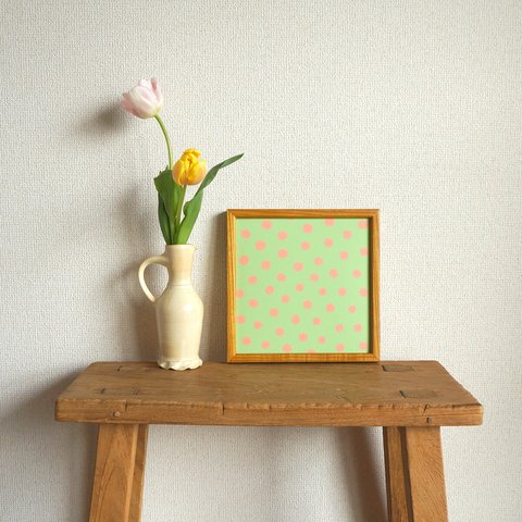 「mimosa dot（green tea & coral）」20cm角ポスター