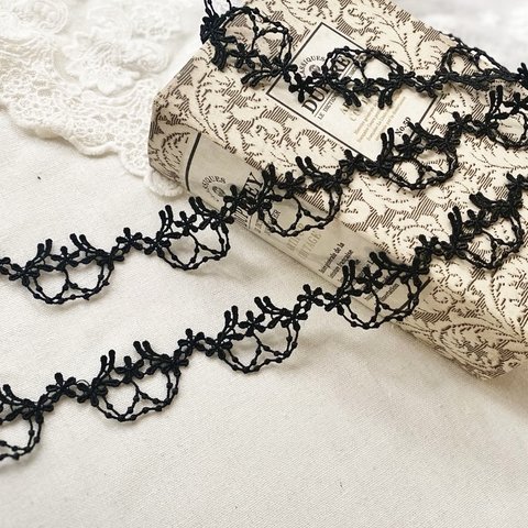 1m 綺麗 お花 フラワー ケミカルレース ブレード 黒 BK230205 ハンドメイド 手芸 素材 材料 DIY