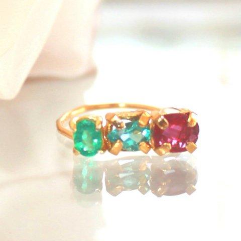 - nastu stone -　k18gp Ruby & Apatite & Emerald Ring