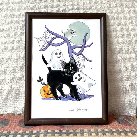 原画 ハロウィン の黒猫のイラスト ③  飾り