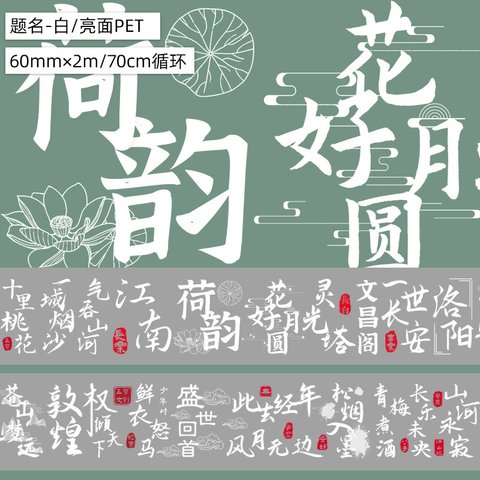 海外PETテープ タイトル - 白 中国語 漢字 マスキングテープ(剥離紙付き) グーカテープ 装飾系 海外マステ ステッカー スマホ用 膠帶 コラージュ用ノート