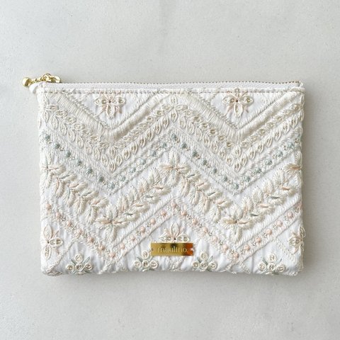 flat pouch M /インド刺繍生地のフラットポーチ