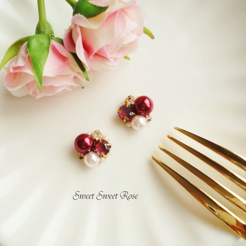 【再販】Bijou Earring ～Red～♡　イヤリング/ピアス/ビジュー/スワロフスキークリスタル/キラキラ/キレイめ/シンプル