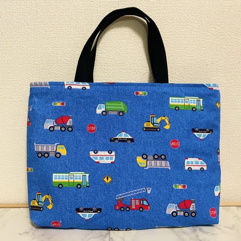 ラスト一点/お名前刺繍、サイズ変更不可/レッスンバッグ【働く車4】