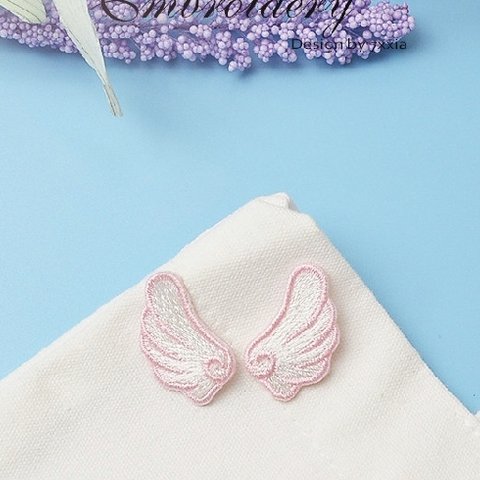 ピンク2枚入可愛いアイロンシール両方とも使えるワッペン　天使のはね　天使の羽　翼　翅　ワッペン　つばさ　アイロンワッペン