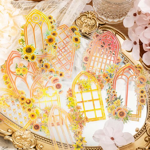 キラキラ レーザー*花飾りドア 窓✨PETフレークシール　ygxq