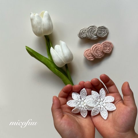 white flower ヘアクリップ