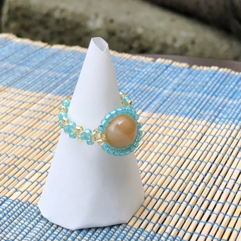 天然石アクセサリー　ビーズリング　Turquoise Gold