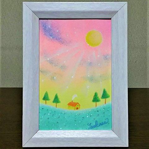 パステルアート　静かで幻想的な夕暮れ　パステル原画