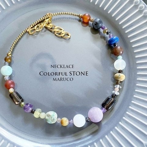 NC380-436マルチストーンColorful Natural asymmetry*天然石ネックレス  *送料無料*