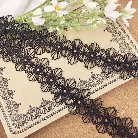 ＊再入荷＊繊細 お花 ケミカルレース ブレード 黒 BK170701 ハンドメイド 手芸 素材 材料