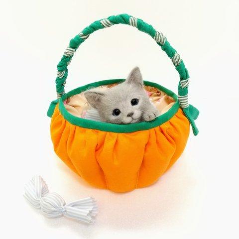 ハロウィン🎃 グレーの子猫 かぼちゃバッグ付き / 羊毛フェルト