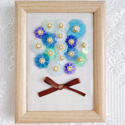 母の日 ブルー お花のインテリア  スパンコール刺繍  壁飾り ウォールアート  ブーケ  プレゼント