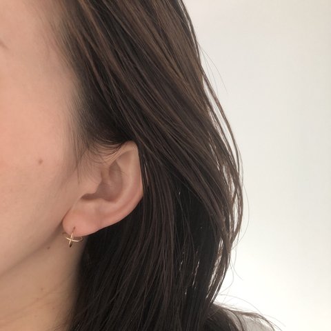 【14kgf】ニュアンス　キャンチレスフープピアス　キャッチなし　10mm