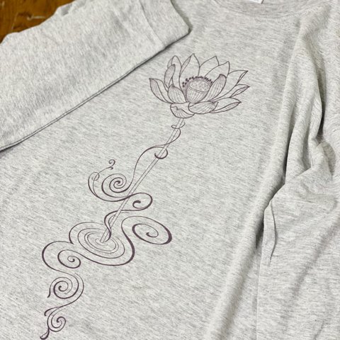 オーバーサイズ リブ袖ロングTシャツ-LOTUS-（アッシュ）