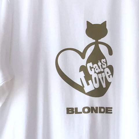 「Cats Love」 Tshirt （L） ホワイト　ライトブラウン