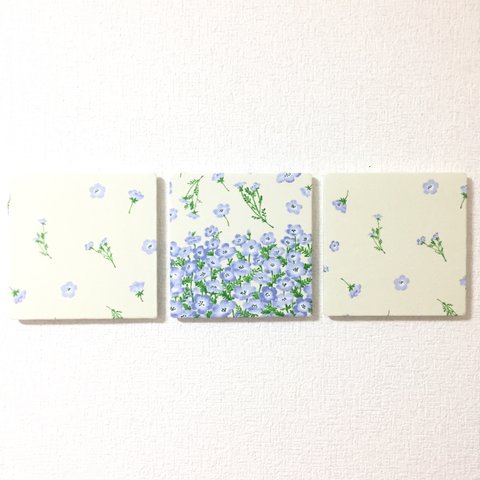 【送料無料】ファブリックパネル ネモフィラの花畑3枚セット① 15×15cm