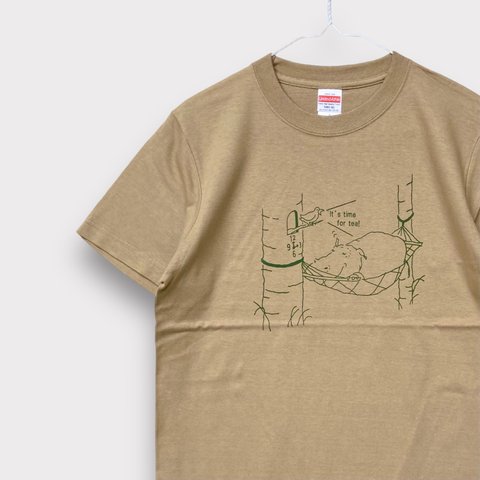 Tシャツ「カバと鳩時計」サンドカーキ