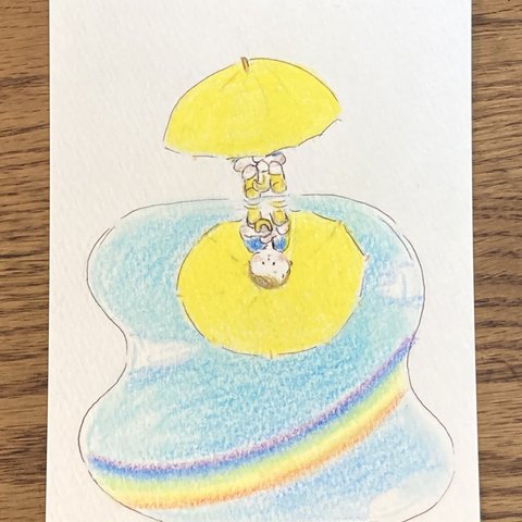 【水たまりの中の虹】原画　額入り　ハガキ
