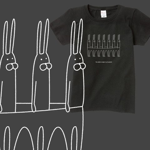 うさぎタイツと整列（ブラック） Ｔシャツ