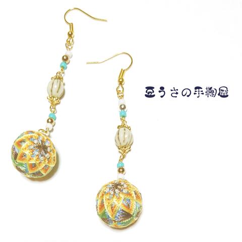 <受注作品>和・手鞠ピアス(イヤリング)～向日葵～ 伝統工芸