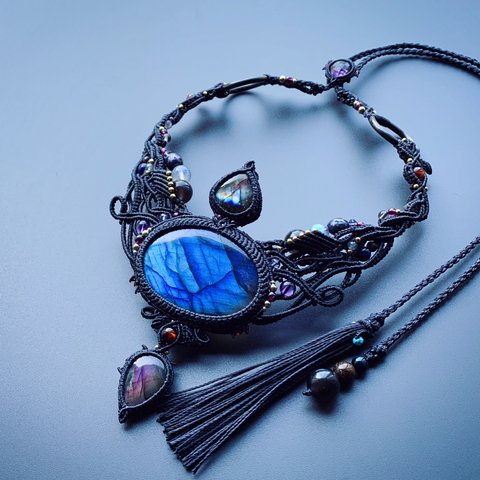 triple labradorites / bohemian necklace #マクラメネックレス#