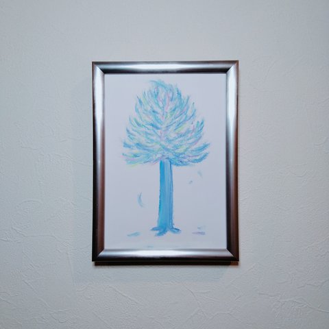 25．みずいろの木【クレヨン画】