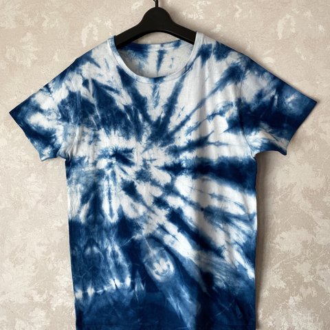 藍染めTシャツ(絞り染め) Ｌ　　②