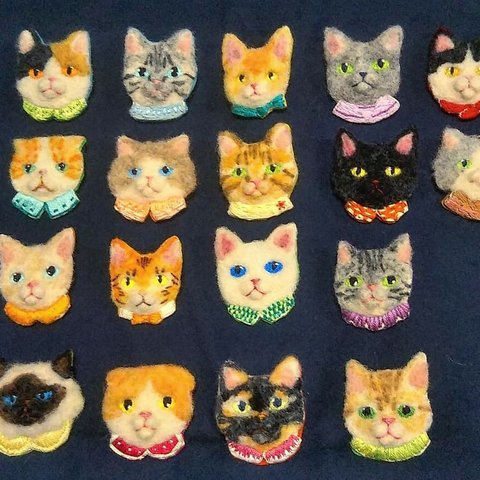 セミオーダー猫刺繍ブローチ