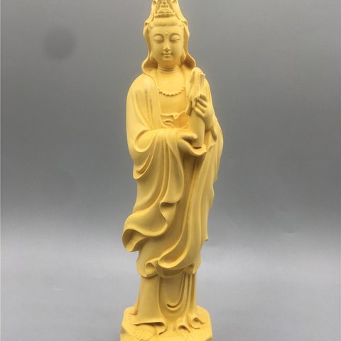 浄瓶観音 水月菩薩 仏教美術 精密彫刻 仏像 黄楊木 
