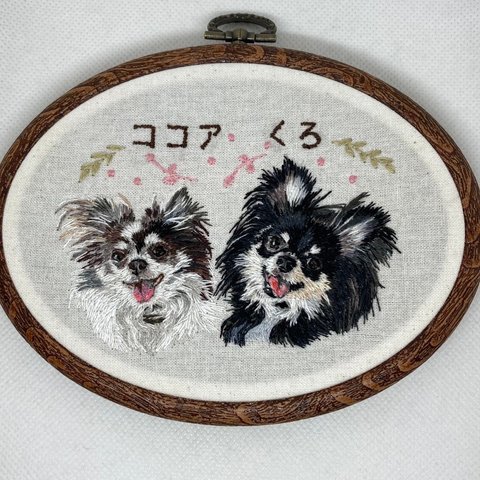 うちの子刺繍 チワワ オーダーメイド楕円額