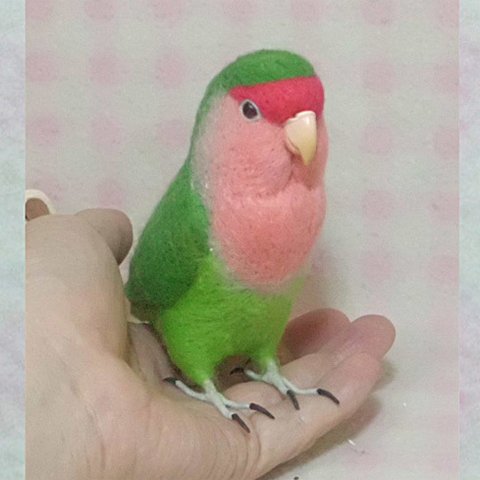 リアルサイズ♪ コザクラインコ ノ－マルグリ－ン ★羊毛フィギュア 羊毛フェルト 鳥のオブジェ リアルバード 受注制作 オーダー