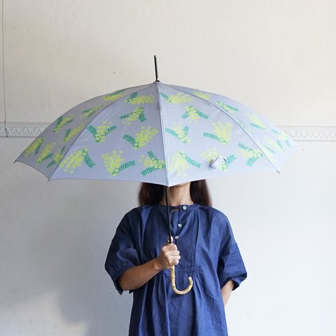 竹の傘 晴雨兼用 161023 ミモザ ライトグレー 長傘 ALCEDO